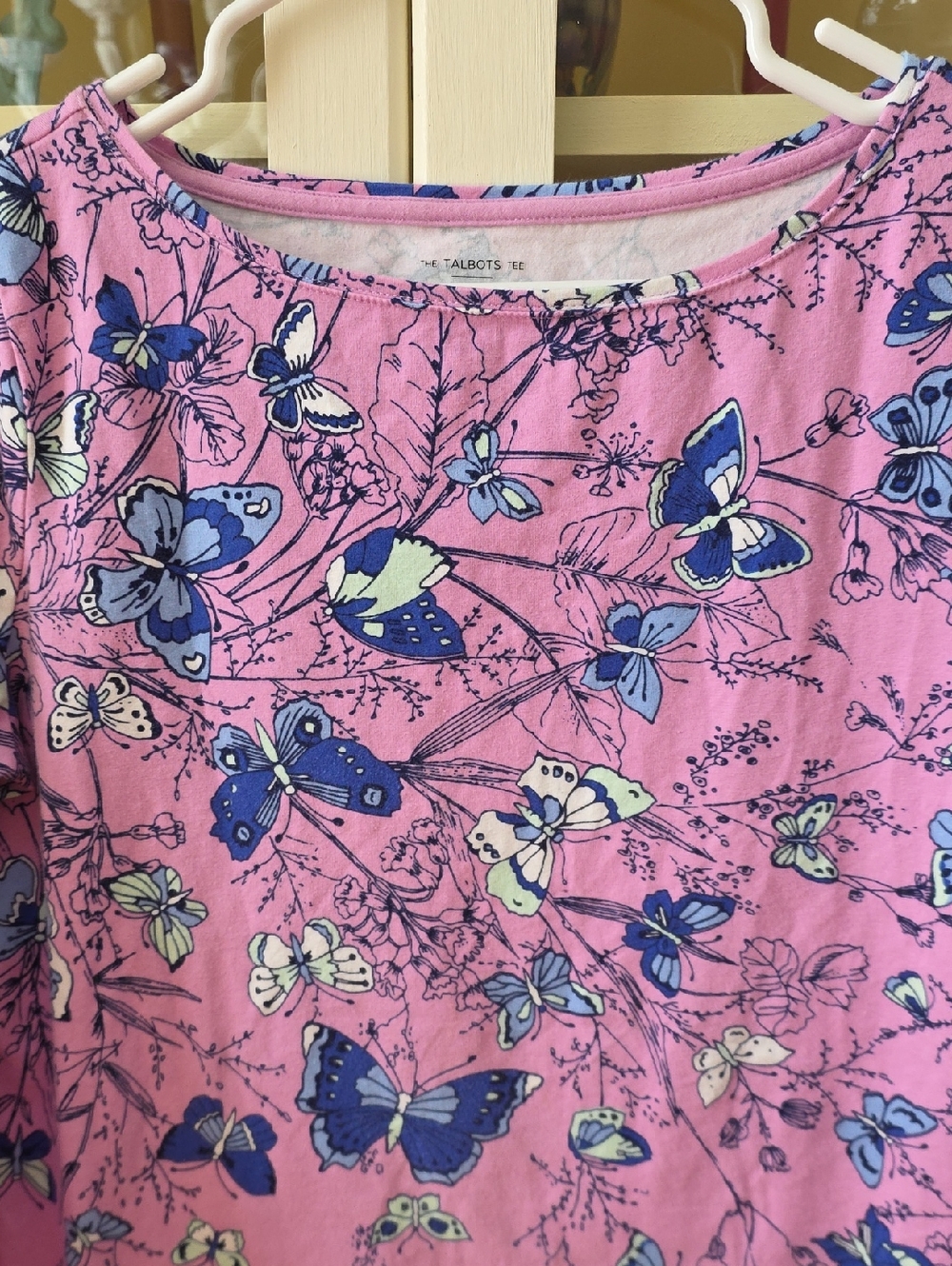 Talbots Pink Butterfly Print Tee